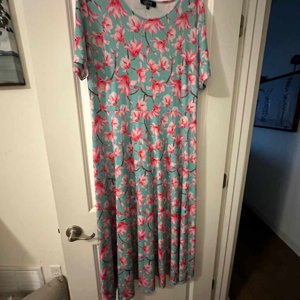 Elegant Floral Maxi Dress - Pink and Blue